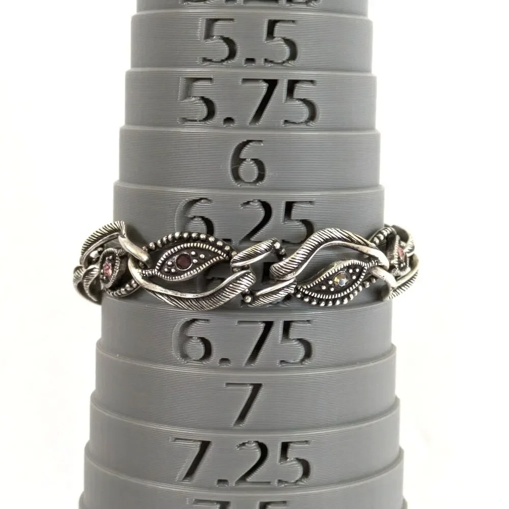 Marquise Eye Shaped Silver Tone Textured Link Bracelet Marcasite Style 6.5